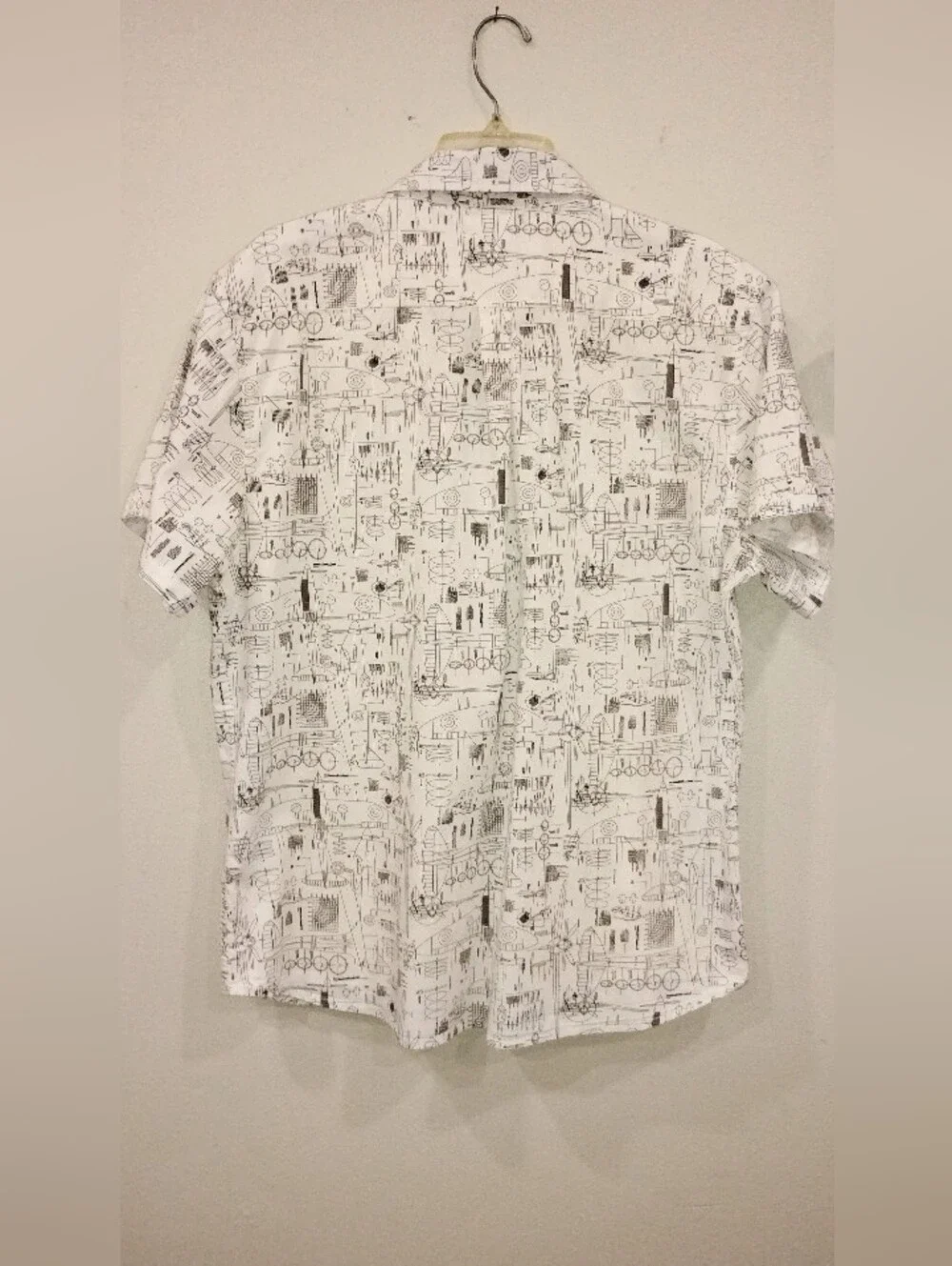 Casual Men's Button-Down Shirt in White with Airplane Print